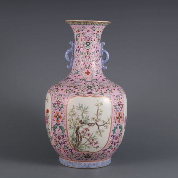 Qing Dynasty Qianlong period turquoise green ground pastel window four seasons pattern - Image 8
