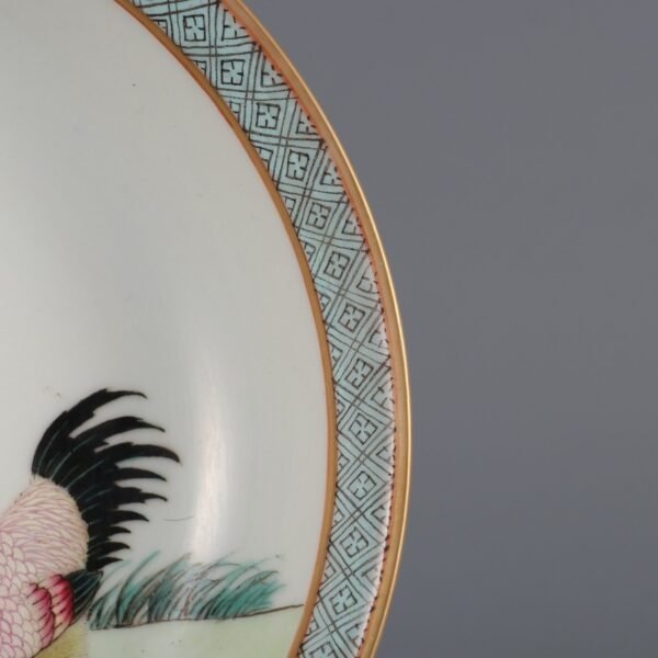 Qing Yongzheng Period Rouge Red Glaze Pastel Three Chickens Appreciation Plate - Image 3