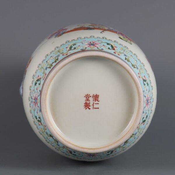 Pink enamel lantern vase with animal ears and baby play pattern - Image 2