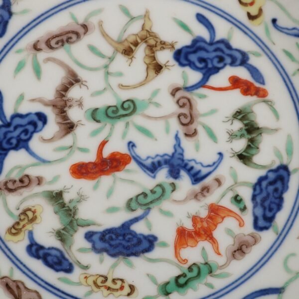 Qing Daoguang Period Blue and White Five-Colored Longevity Plate - Image 8