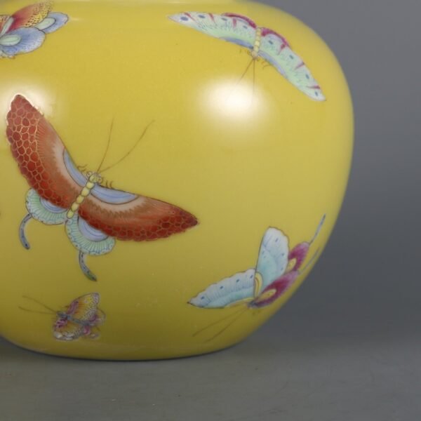 Qing Dynasty Yongzheng Emperor Yellow Ground Famille Rose Butterfly Pattern Gourd Vase - Image 3