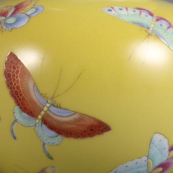 Qing Dynasty Yongzheng Emperor Yellow Ground Famille Rose Butterfly Pattern Gourd Vase - Image 7