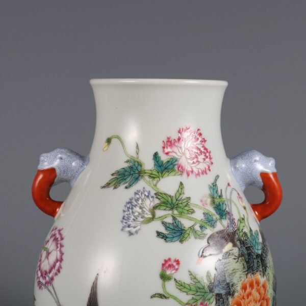 Qing Dynasty Qianlong Period Famille Rose Flower and Bird Pattern Poem Dragon - Image 3
