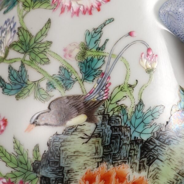 Qing Dynasty Qianlong Period Famille Rose Flower and Bird Pattern Poem Dragon - Image 4