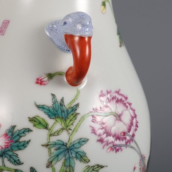 Qing Dynasty Qianlong Period Famille Rose Flower and Bird Pattern Poem Dragon - Image 6