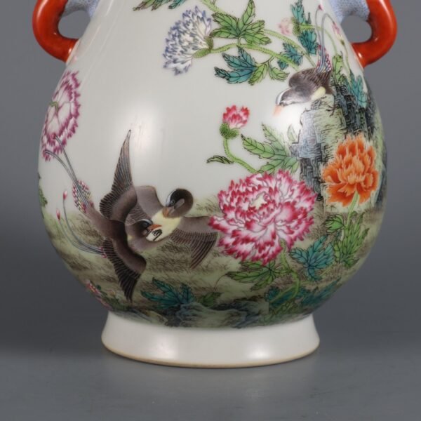 Qing Dynasty Qianlong Period Famille Rose Flower and Bird Pattern Poem Dragon - Image 7