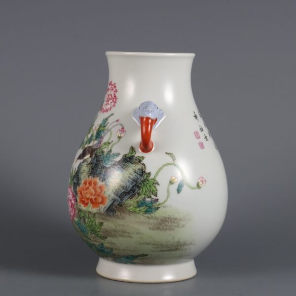 Qing Dynasty Qianlong Period Famille Rose Flower and Bird Pattern Poem Dragon - Image 8