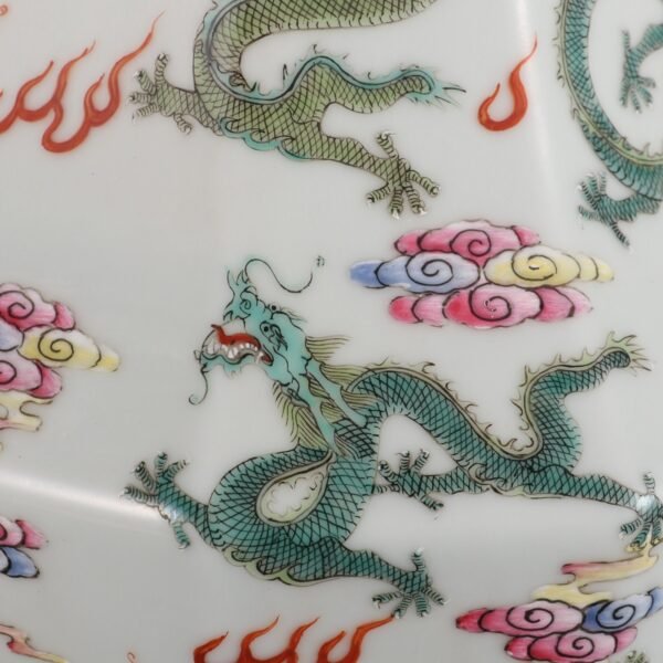 Qing Dynasty Qianlong period pink enamel cloud dragon pattern double handle octagonal vase - Image 4
