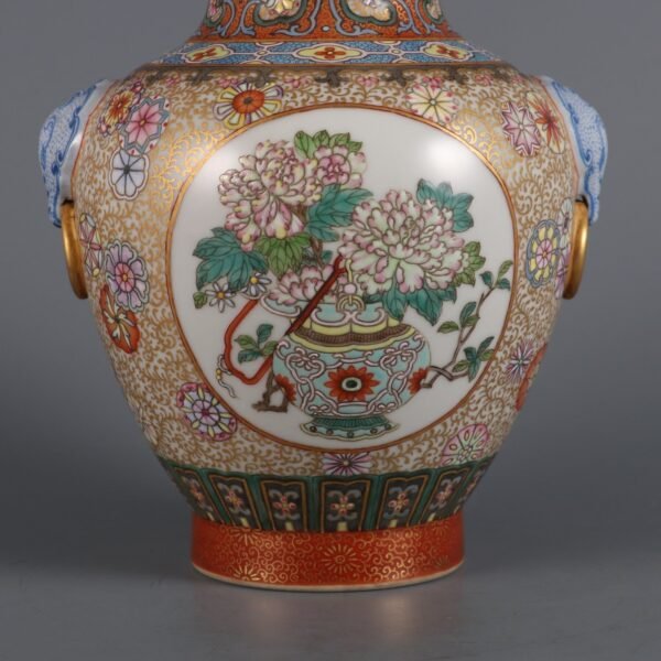 Qing Dynasty Qianlong period made of powder enamel and gold-painted flower basket - Image 3