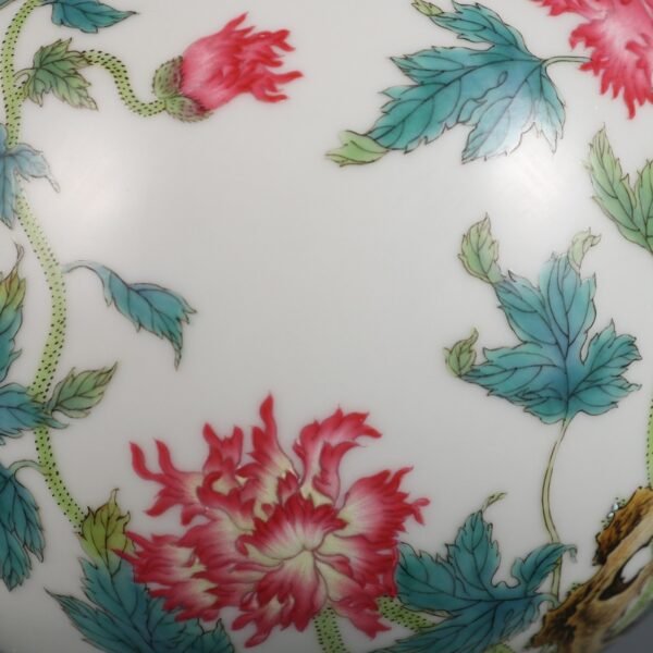 Qing Dynasty Yongzheng Period Famille Rose Flower and Bird Pattern Poems and Poems Vase - Image 3