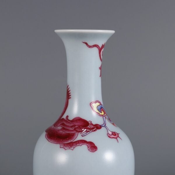 sky blue glaze with agate red color and red dragon pattern small appreciation bottle - Image 5