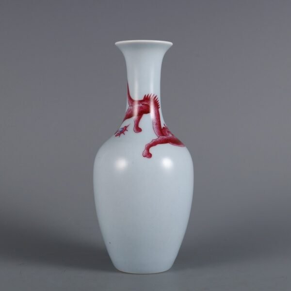sky blue glaze with agate red color and red dragon pattern small appreciation bottle