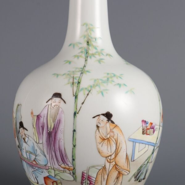Qing Dynasty Yongzheng Period Famille Rose Bamboo Forest Seven Sages Gallbladder Vase - Image 3
