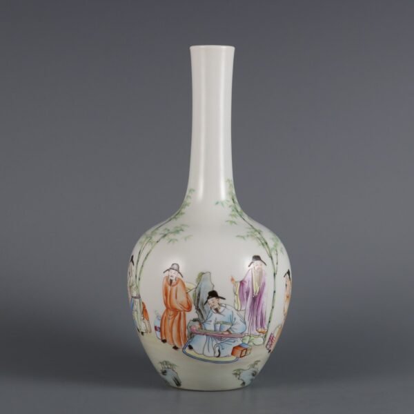 Qing Dynasty Yongzheng Period Famille Rose Bamboo Forest Seven Sages Gallbladder Vase - Image 8