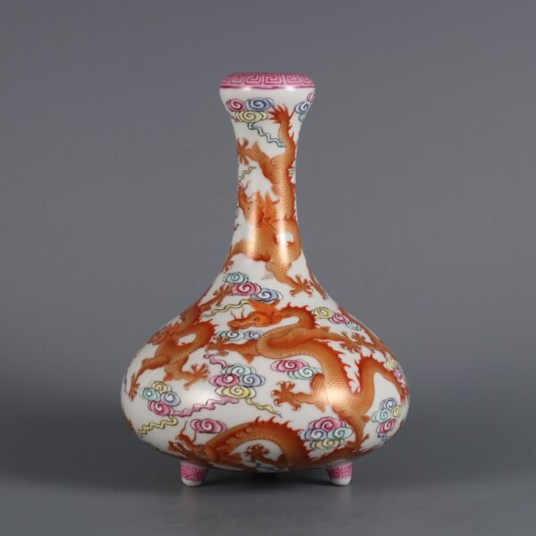 Qing Dynasty Qianlong Period Famille Rose Nine Dragon Pattern Three-legged Mustard Vase - Image 2