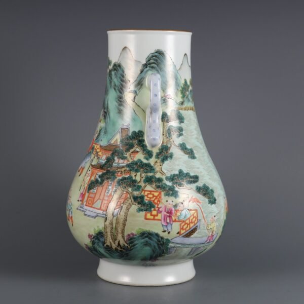 Qing Dynasty Qianlong period pink enamel one-ear vase with a hundred children pattern - Image 4