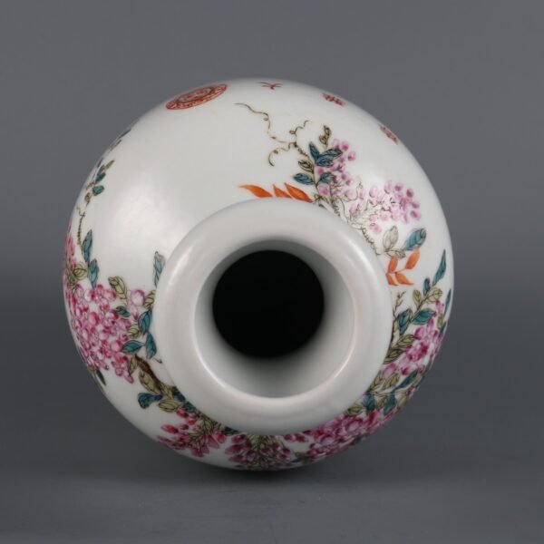 Qing Guangxu Period Famille rose flower and bird pattern appreciation vase - Image 7