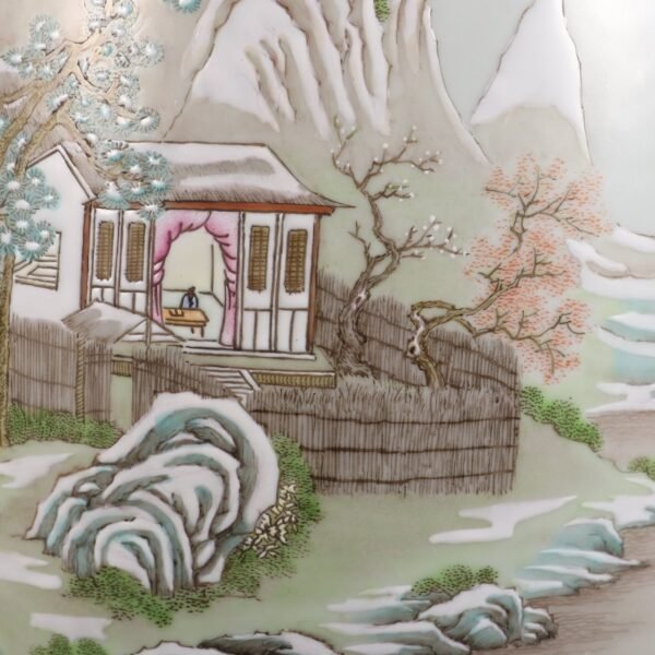 Qing Dynasty Qianlong period bean green glaze and pink enamel window landscape pavilion double - Image 5