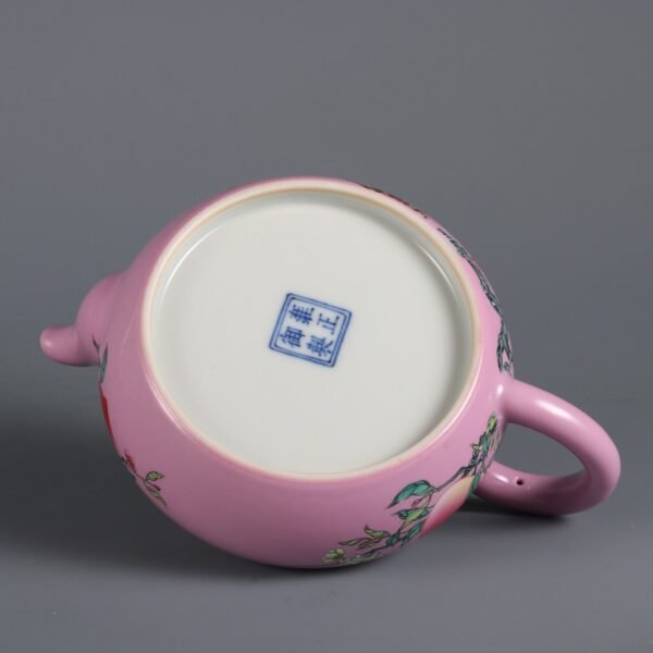 Qing Dynasty Yongzheng Emperor's Rouge-Powder-Glazed Eight-Peach Pattern Teapot - Image 9