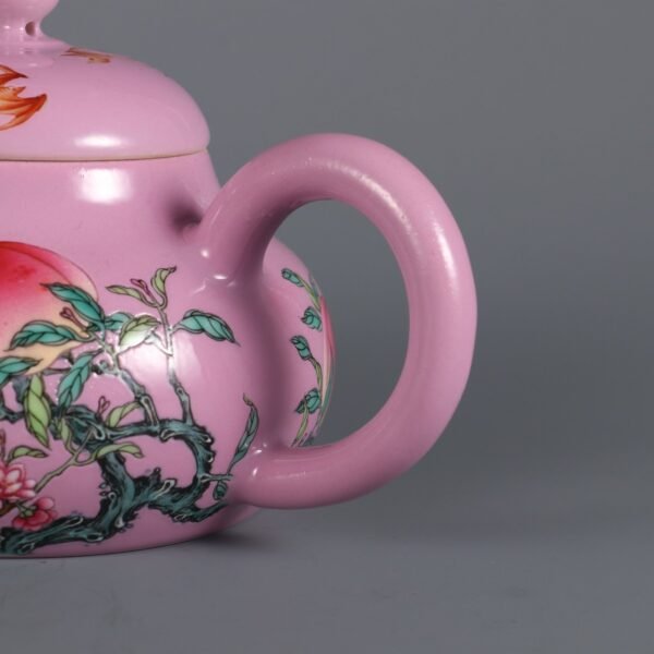 Qing Dynasty Yongzheng Emperor's Rouge-Powder-Glazed Eight-Peach Pattern Teapot - Image 4