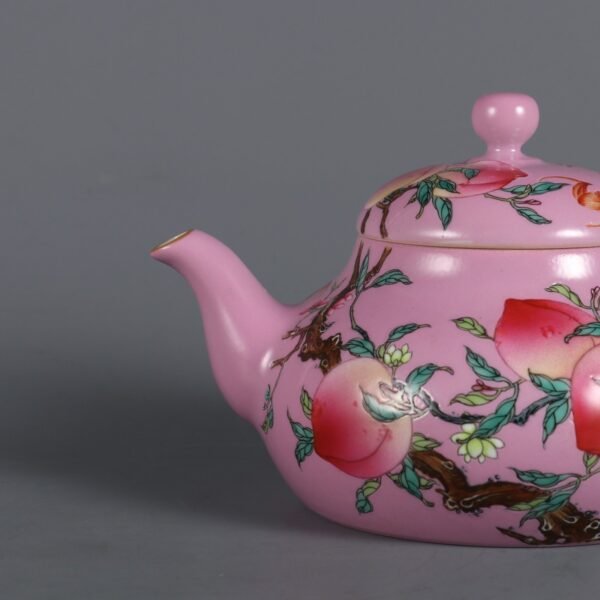 Qing Dynasty Yongzheng Emperor's Rouge-Powder-Glazed Eight-Peach Pattern Teapot - Image 5