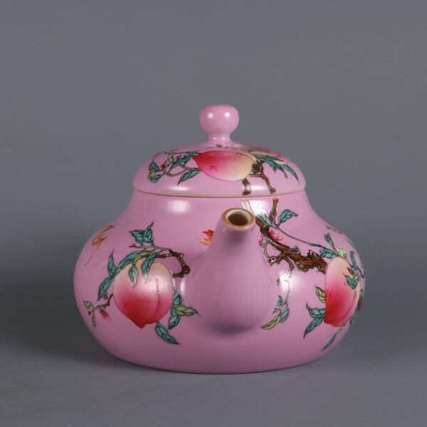 Qing Dynasty Yongzheng Emperor's Rouge-Powder-Glazed Eight-Peach Pattern Teapot - Image 6