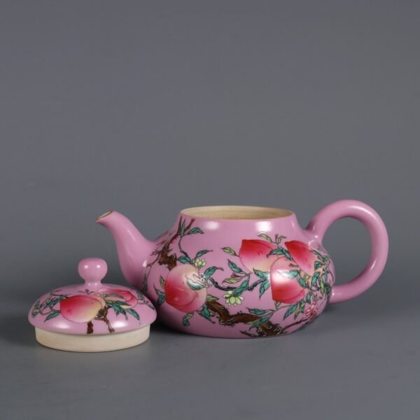Qing Dynasty Yongzheng Emperor's Rouge-Powder-Glazed Eight-Peach Pattern Teapot - Image 8