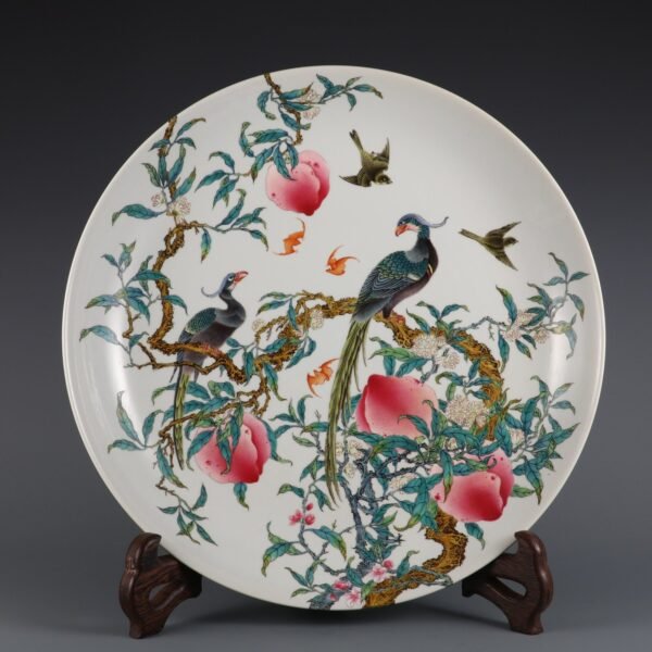 Qing Dynasty Yongzheng Period Famille Rose Wall-mounted Phoenix and Eight Peaches Pattern Large