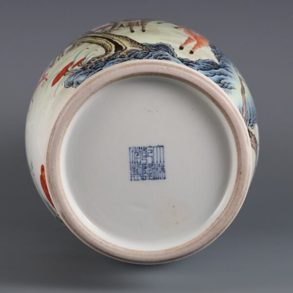 Qing Dynasty Qianlong period pink enamel crane and deer spring plate mouth vase - Image 9