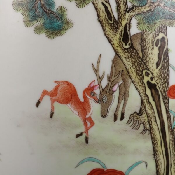 Qing Dynasty Qianlong period pink enamel crane and deer spring plate mouth vase - Image 3