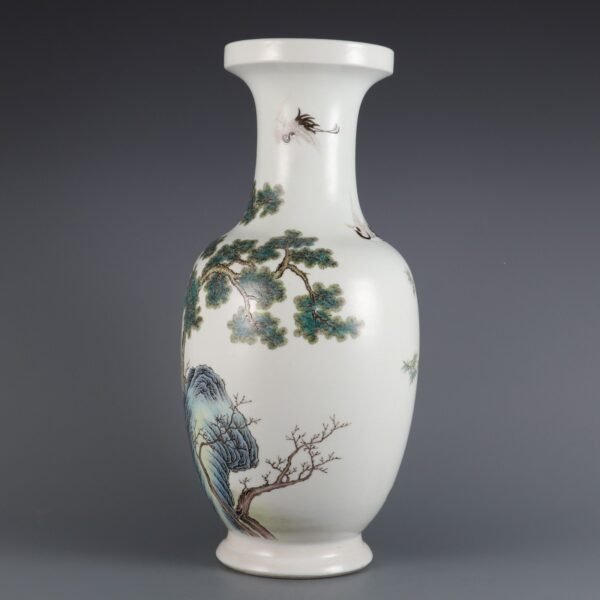 Qing Dynasty Qianlong period pink enamel crane and deer spring plate mouth vase - Image 2