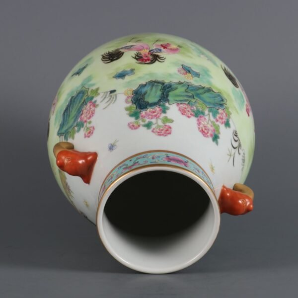 Qing Dynasty Qianlong period pastel family happy picture double dragon ears blessing same vase - Image 3