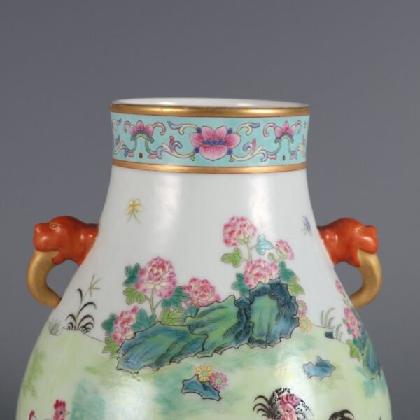 Qing Dynasty Qianlong period pastel family happy picture double dragon ears blessing same vase - Image 5