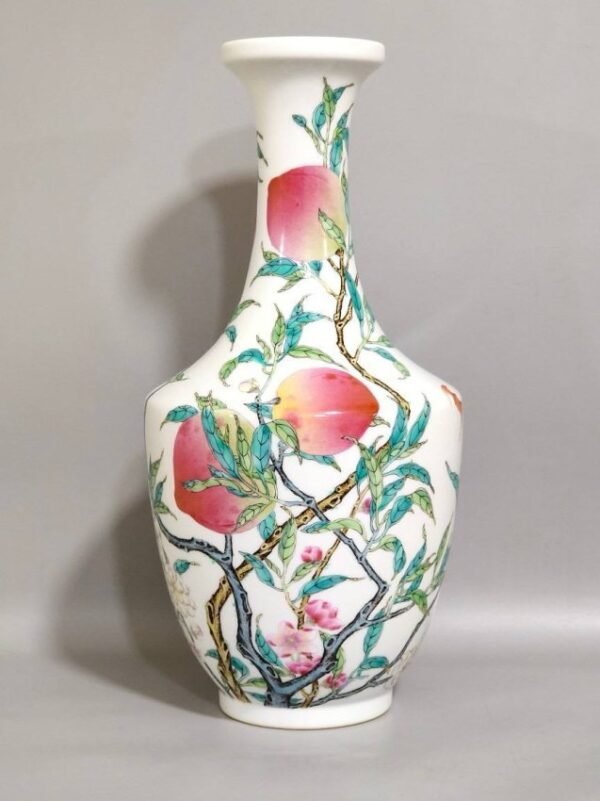 Yongzheng Five Blessings and Eight Peaches Long-necked Vase from the Qing Dynasty