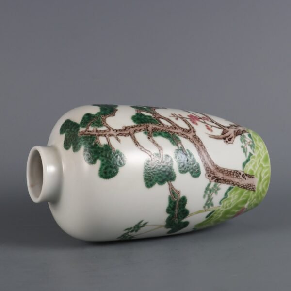 Qing Dynasty Yongzheng Period Famille Rose Winter Friends Plum Vase - Image 7