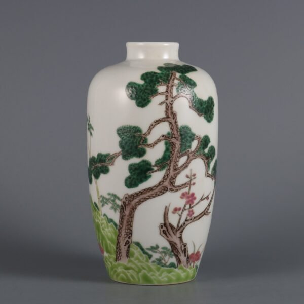 Qing Dynasty Yongzheng Period Famille Rose Winter Friends Plum Vase