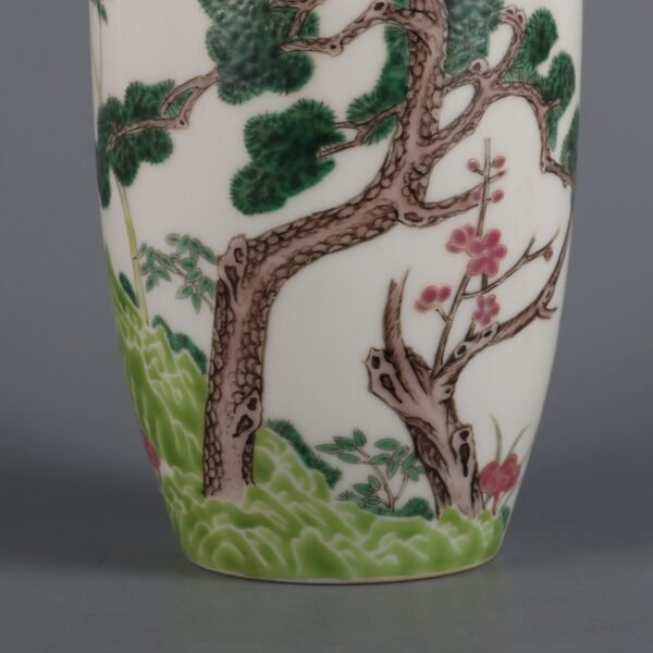 Qing Dynasty Yongzheng Period Famille Rose Winter Friends Plum Vase - Image 6