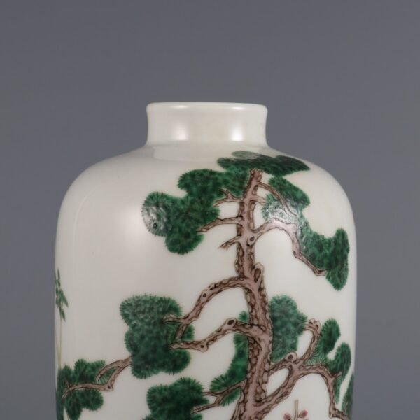 Qing Dynasty Yongzheng Period Famille Rose Winter Friends Plum Vase - Image 4