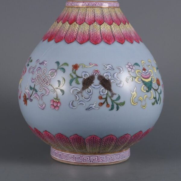 Qing Dynasty Qianlong period sky blue glaze with pink enamel eight treasures pattern - Image 4