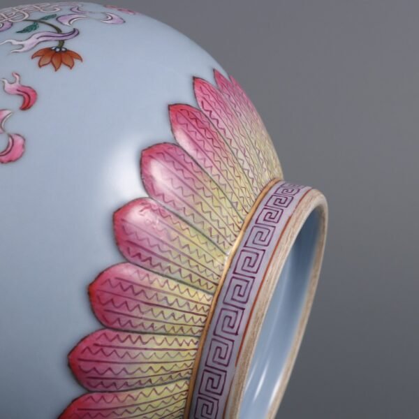 Qing Dynasty Qianlong period sky blue glaze with pink enamel eight treasures pattern - Image 8