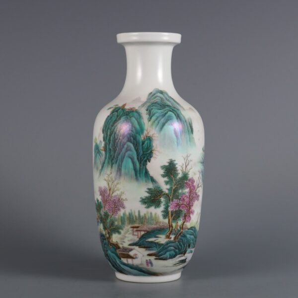 Qing Dynasty Qianlong period pink enamel landscape figure Guanyin bottle