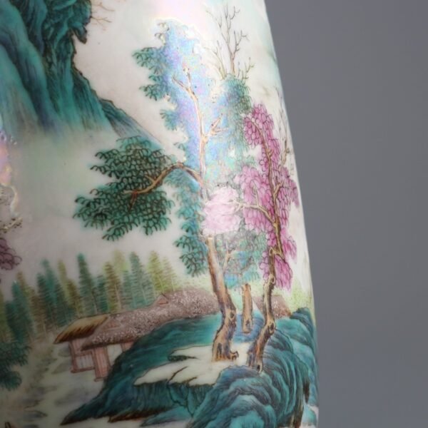 Qing Dynasty Qianlong period pink enamel landscape figure Guanyin bottle - Image 8
