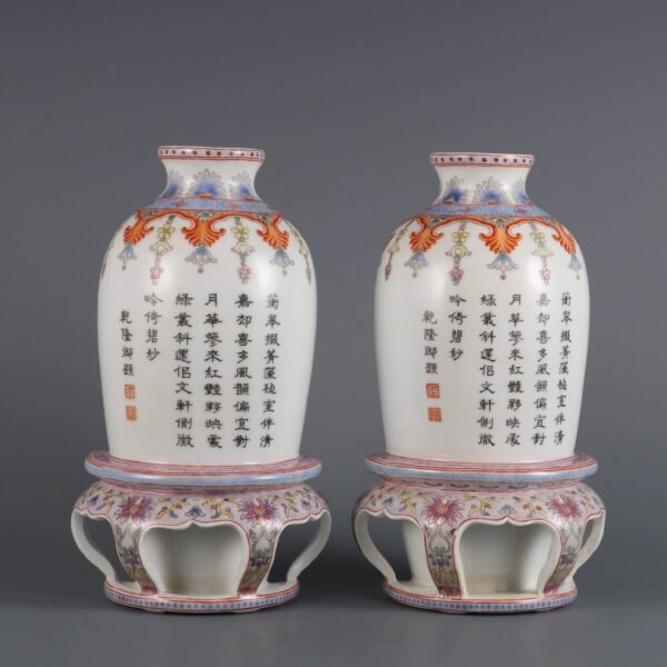 enamel hanging vases with imperial inscriptions made in the Qianlong period of the Qing Dynasty