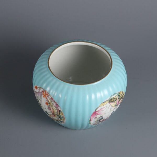 Qing Yongzheng Period Turquoise Green Ground Pastel Butterfly Love Flower Melon Water Wash - Image 6