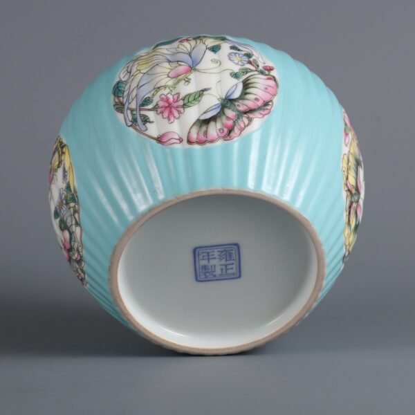 Qing Yongzheng Period Turquoise Green Ground Pastel Butterfly Love Flower Melon Water Wash - Image 8