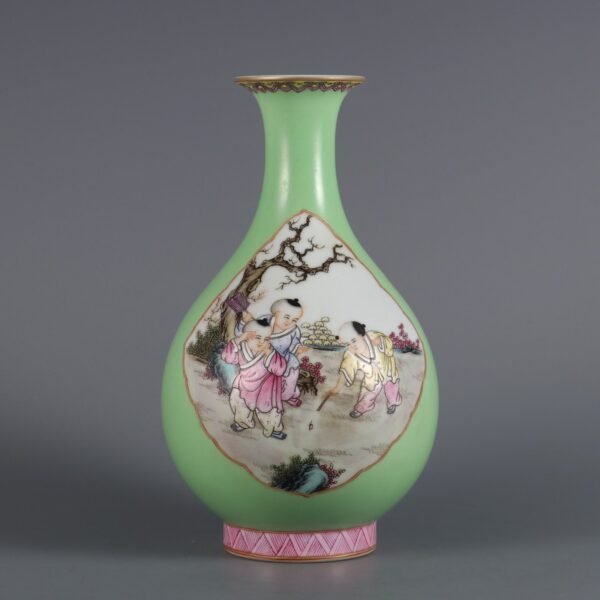 pink enamel, jade vase with baby play pattern, made in the Yongzheng period of the Qing Dynasty