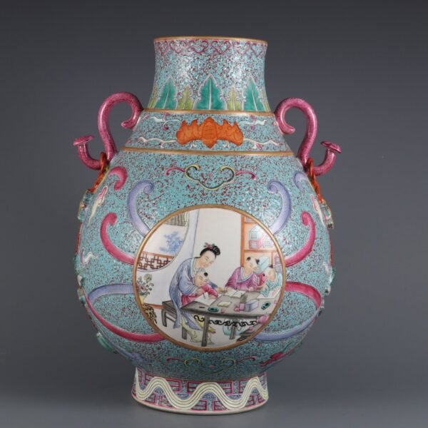 Qing Dynasty Qianlong period furnace jun glaze and powder enamel opening three mothers