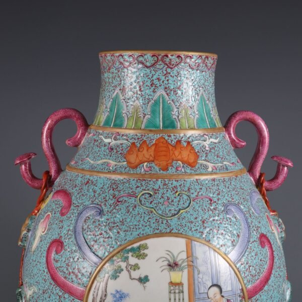 Qing Dynasty Qianlong period furnace jun glaze and powder enamel opening three mothers - Image 5