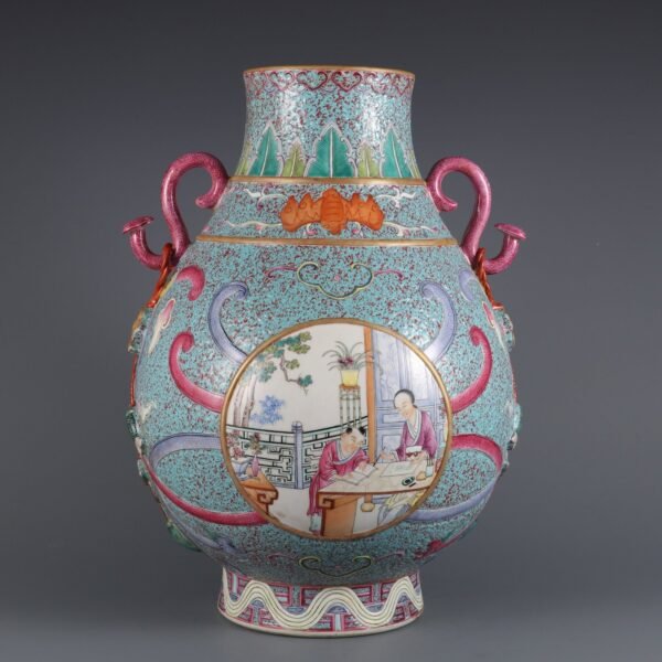 Qing Dynasty Qianlong period furnace jun glaze and powder enamel opening three mothers - Image 2