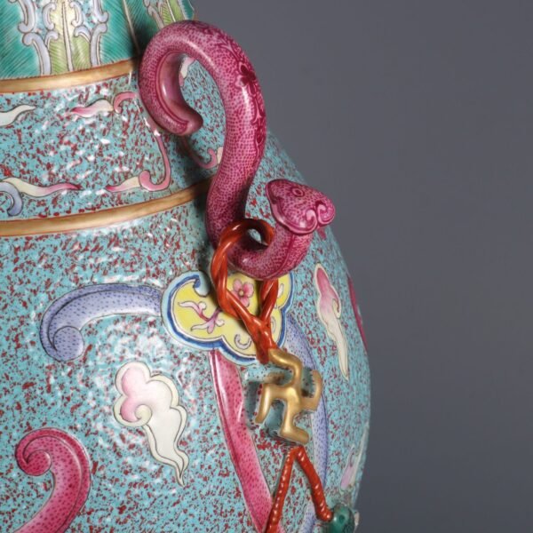 Qing Dynasty Qianlong period furnace jun glaze and powder enamel opening three mothers - Image 8